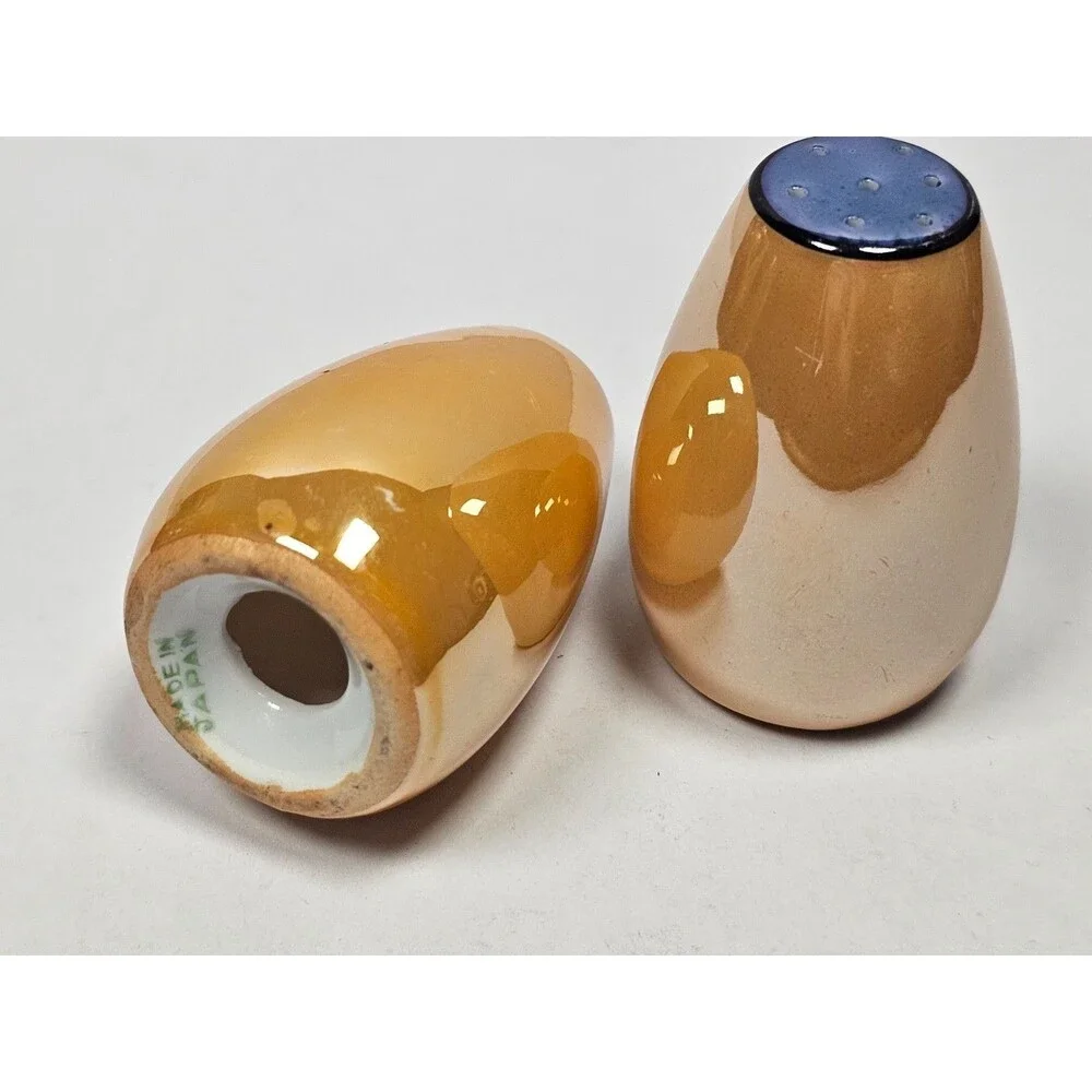 Vintage Peach Lusterware Salt Pepper Shakers Made in Japan